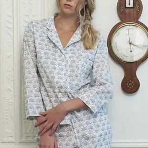 NWT Marigot Collection Lorient Block Print Long Pajama Set Glacier Whale Print